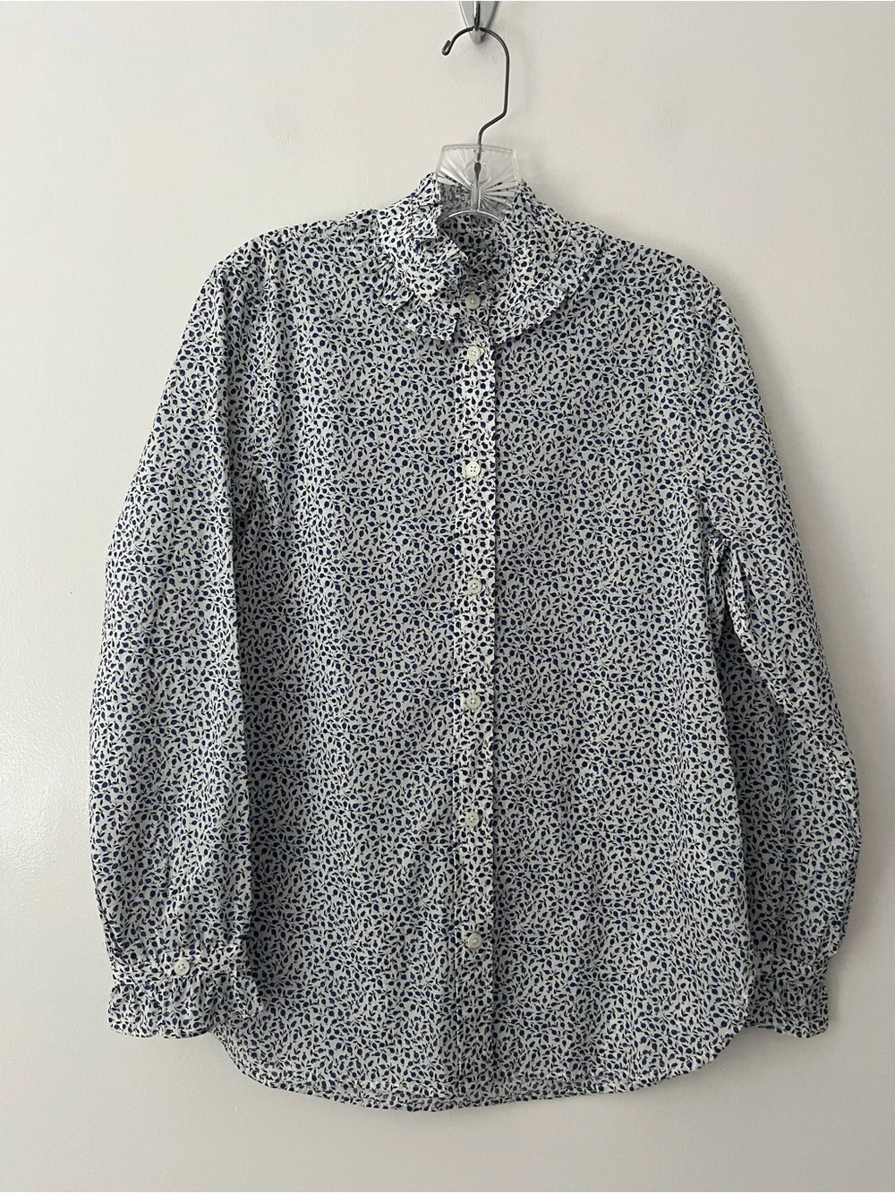 J Crew Liberty Of London Classic Fit Shirt Ed Blue Floral Ruffle Collar 6 Cotton